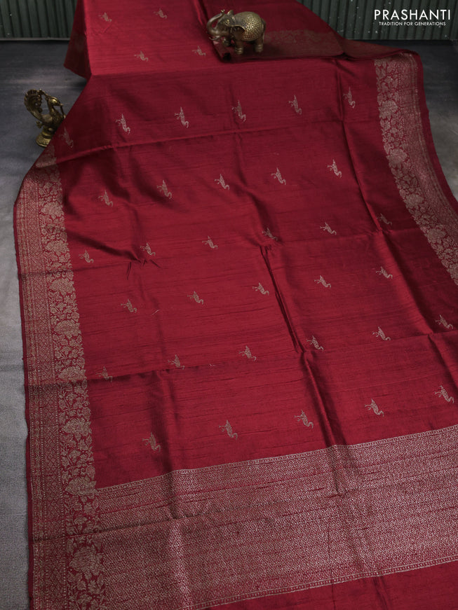 Banarasi raw silk saree maroon with woven buttas and woven border