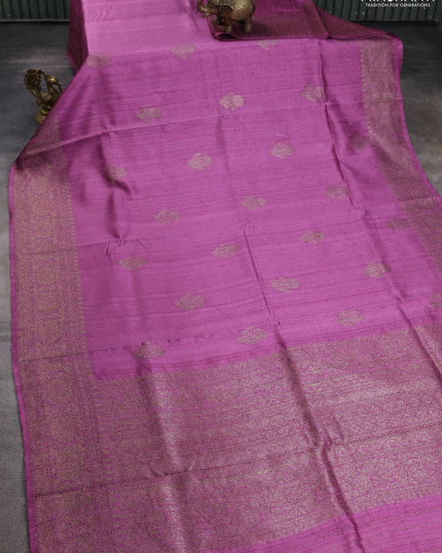 Banarasi raw silk saree lavender with woven buttas and woven border