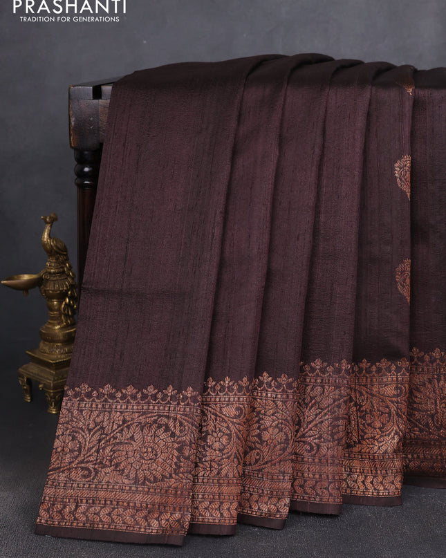 Banarasi raw silk saree coffee brown with woven buttas and woven border