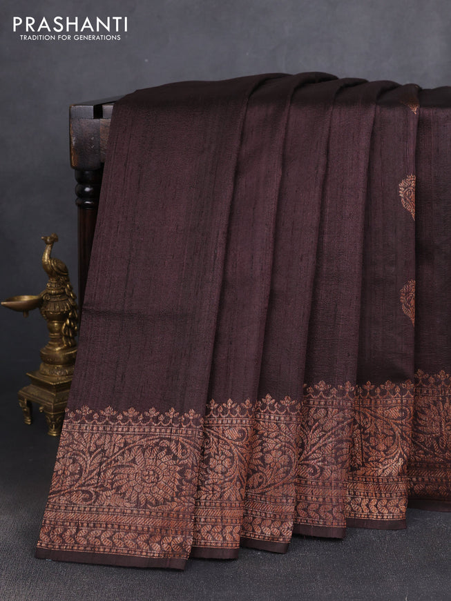 Banarasi raw silk saree coffee brown with woven buttas and woven border