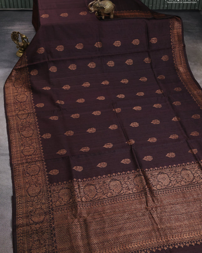 Banarasi raw silk saree coffee brown with woven buttas and woven border