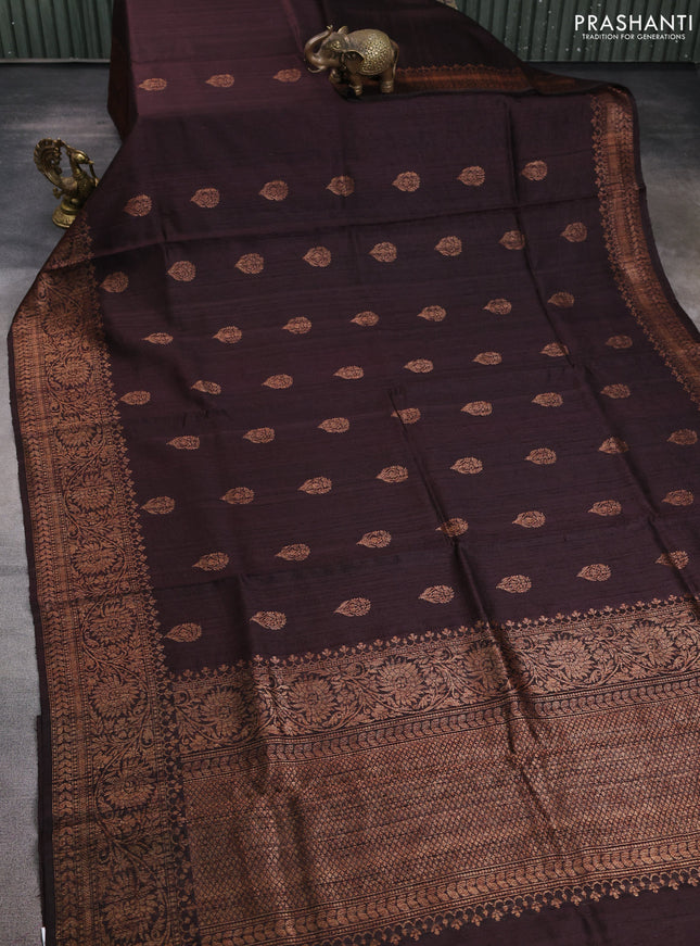 Banarasi raw silk saree coffee brown with woven buttas and woven border