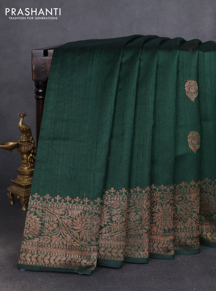 Banarasi raw silk saree green with woven buttas and woven border