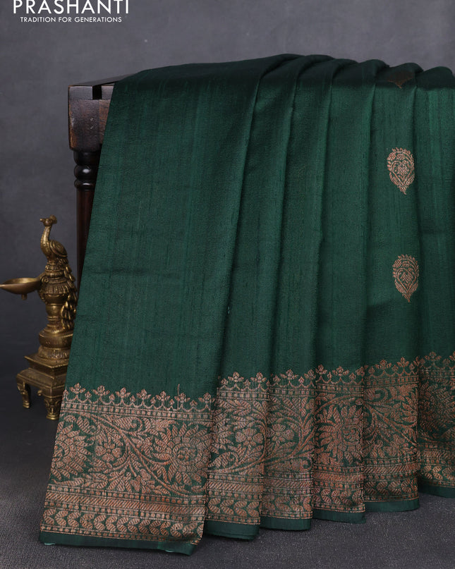 Banarasi raw silk saree green with woven buttas and woven border