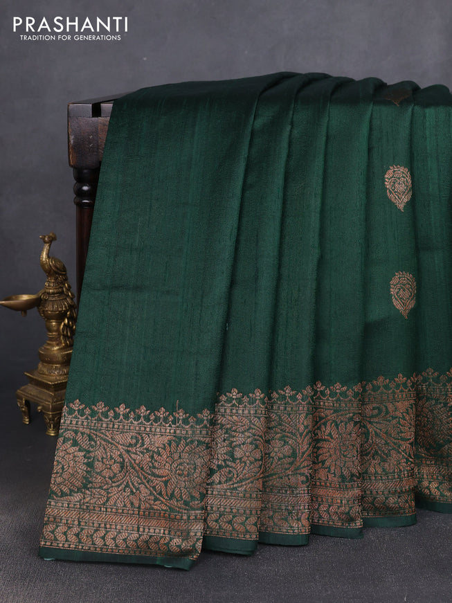 Banarasi raw silk saree green with woven buttas and woven border