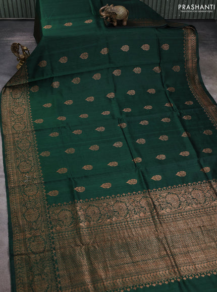 Banarasi raw silk saree green with woven buttas and woven border