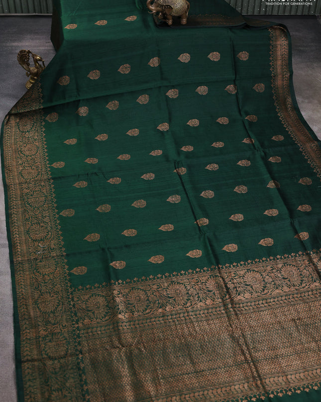 Banarasi raw silk saree green with woven buttas and woven border