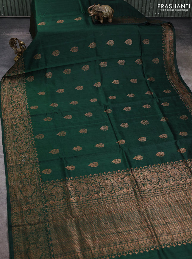 Banarasi raw silk saree green with woven buttas and woven border