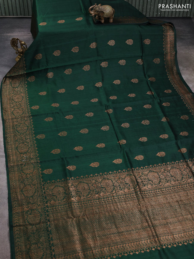 Banarasi raw silk saree green with woven buttas and woven border