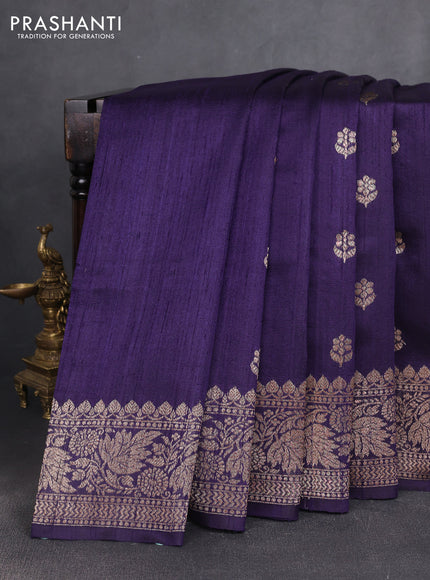 Banarasi raw silk saree deep violet with woven buttas and woven border
