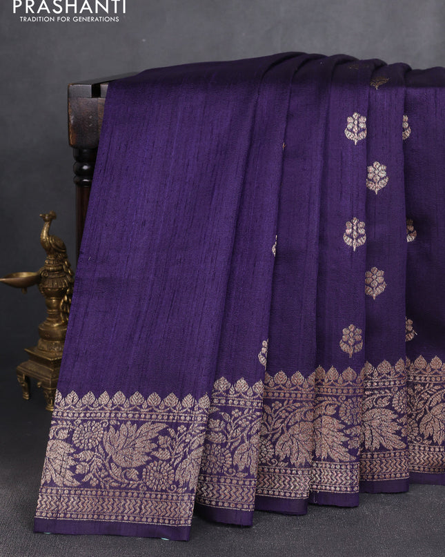 Banarasi raw silk saree deep violet with woven buttas and woven border
