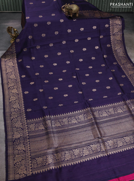 Banarasi raw silk saree deep violet with woven buttas and woven border