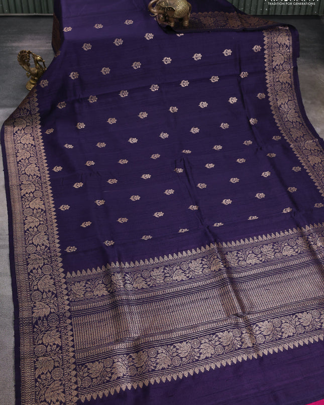 Banarasi raw silk saree deep violet with woven buttas and woven border