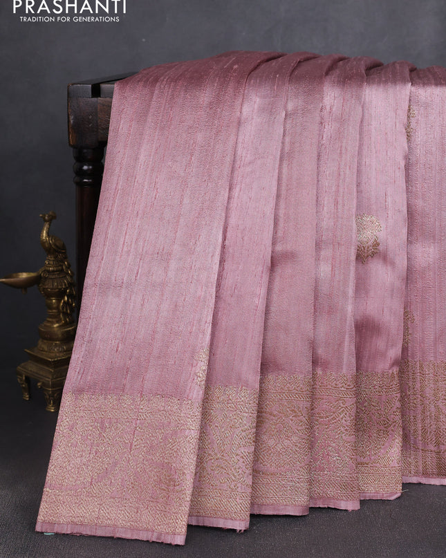 Banarasi raw silk saree pastel pink with woven buttas and woven border