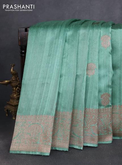 Banarasi raw silk saree pastel green with woven buttas and woven border