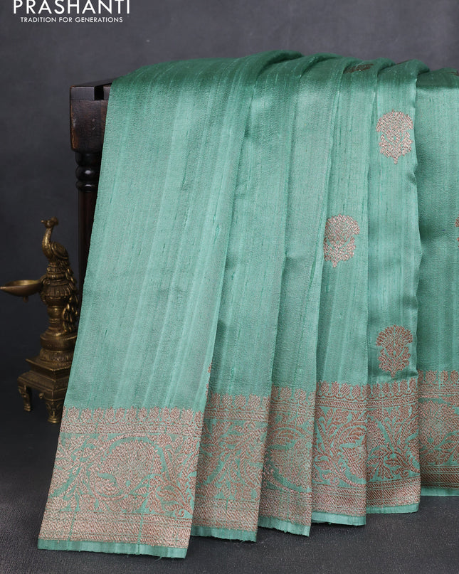 Banarasi raw silk saree pastel green with woven buttas and woven border
