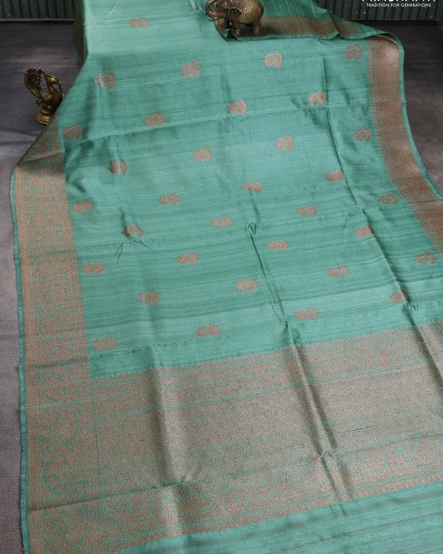 Banarasi raw silk saree pastel green with woven buttas and woven border