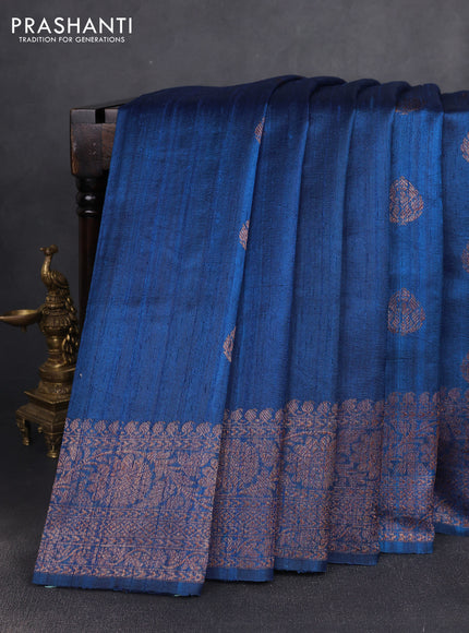Banarasi raw silk saree cs blue with woven buttas and woven border