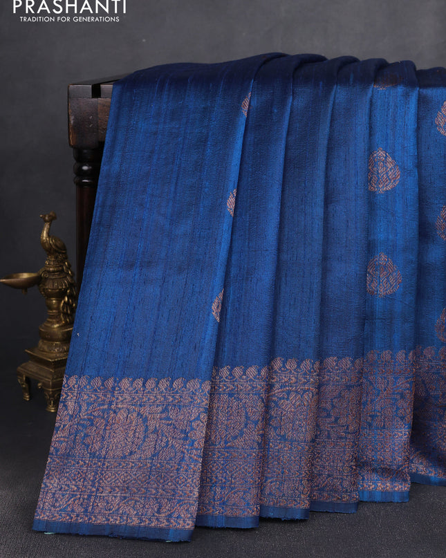 Banarasi raw silk saree cs blue with woven buttas and woven border