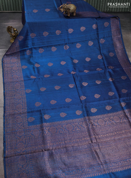 Banarasi raw silk saree cs blue with woven buttas and woven border