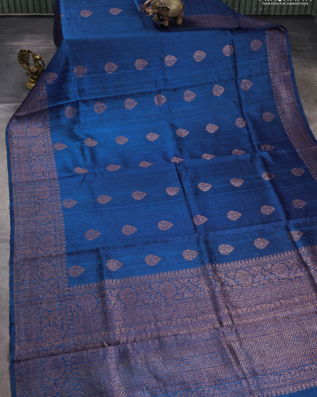 Banarasi raw silk saree cs blue with woven buttas and woven border