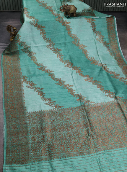 Banarasi raw silk saree pastel green with allover thread weaves and woven border