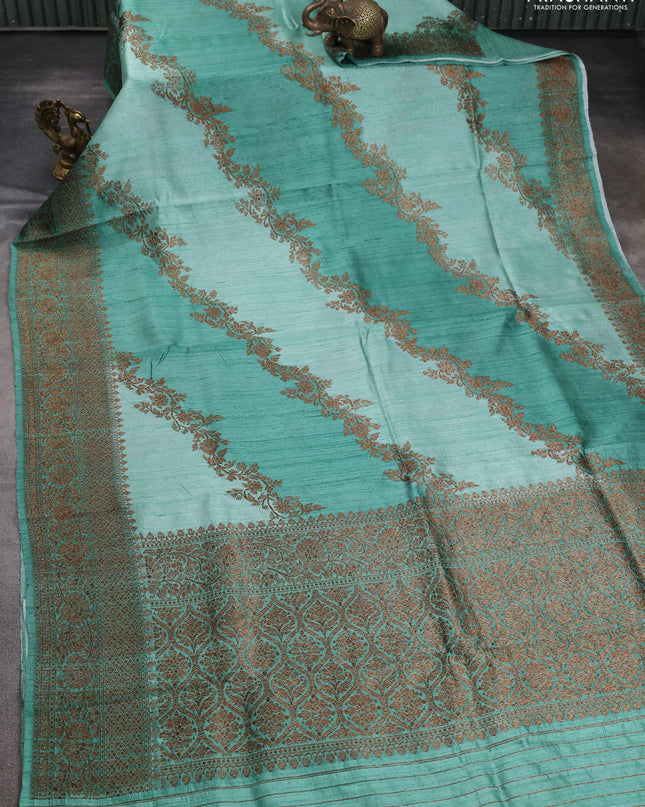 Banarasi raw silk saree pastel green with allover thread weaves and woven border