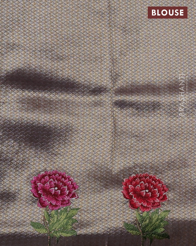 Banarasi silk saree pastel lavender with allover zari weaves and floral design embroidery border
