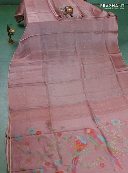 Kota silk saree pastel pink with zari woven buttas and zari woven border