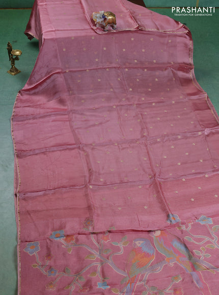 Kota silk saree pastel pink with zari woven buttas and zari woven border