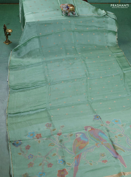 Kota silk saree pista green with zari woven buttas and zari woven border