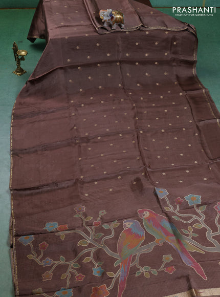 Kota silk saree brown with zari woven buttas and zari woven border