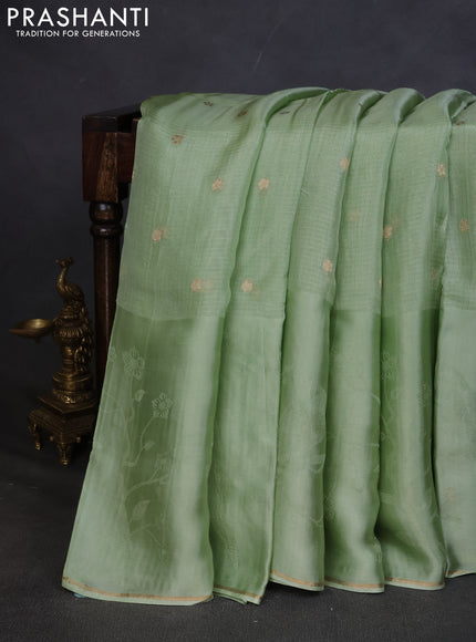 Kota silk saree pista green with zari woven buttas and self emboss border