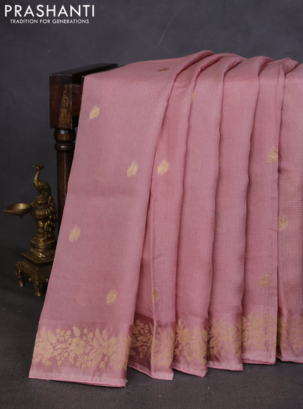 Kota silk saree peach pink with zari woven buttas and zari woven border