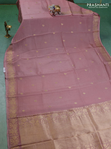 Kota silk saree peach pink with zari woven buttas and zari woven border