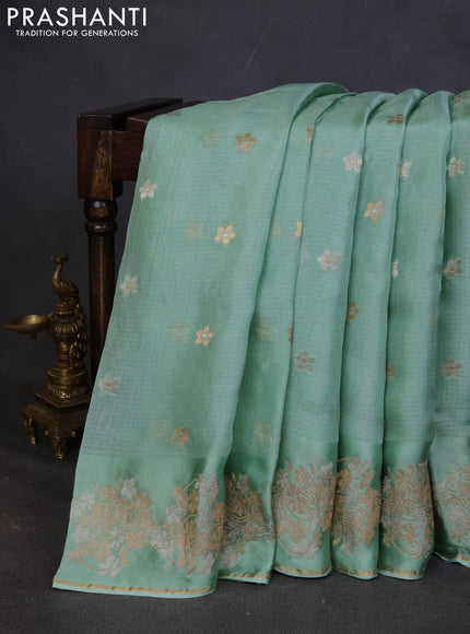 Kota silk saree pastel green with zari woven buttas and zari woven border