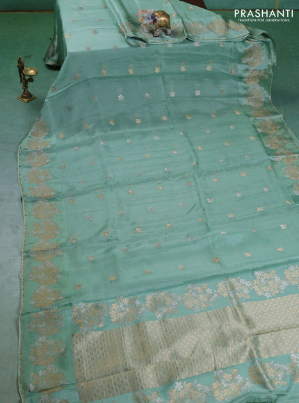 Kota silk saree pastel green with zari woven buttas and zari woven border