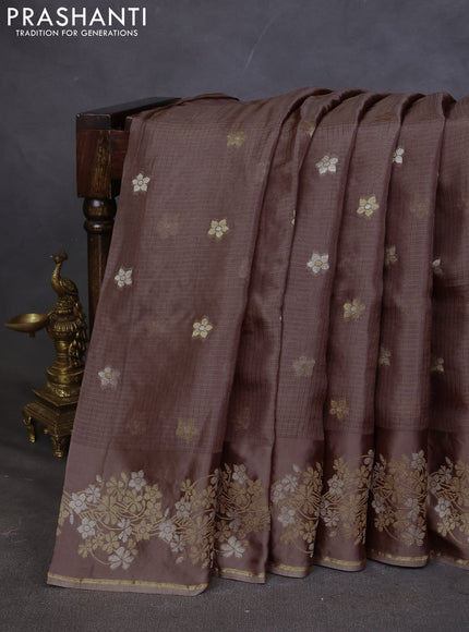 Kota silk saree brown with zari woven buttas and zari woven border
