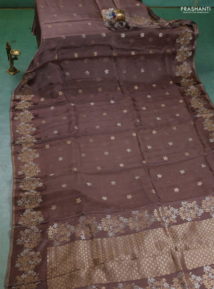 Kota silk saree brown with zari woven buttas and zari woven border