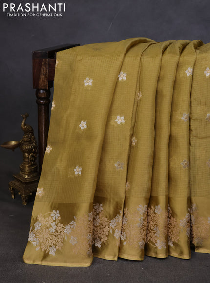 Kota silk saree lime yellow with zari woven buttas and zari woven border