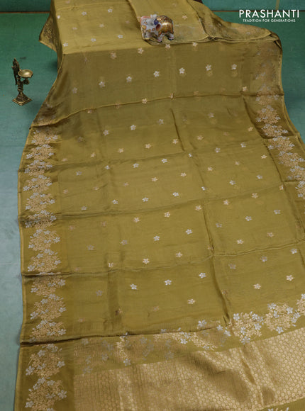 Kota silk saree lime yellow with zari woven buttas and zari woven border