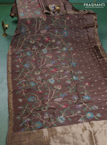 Kota silk saree brown with allover jamdhani weaves and temple design zari woven border