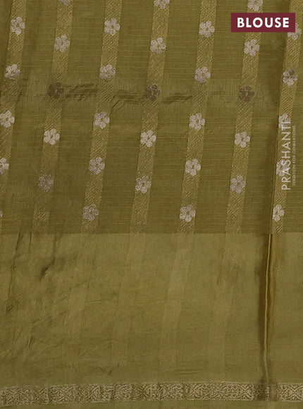 Kota silk saree lime green with allover jamdhani weaves and temple design zari woven border