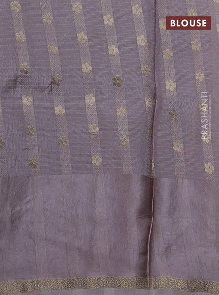 Kota silk saree pastel grey with allover jamdhani weaves and temple design zari woven border