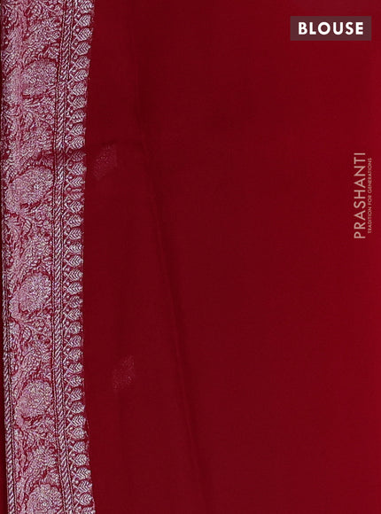 Pure banarasi chiffon saree red with silver zari woven buttas and silver zari woven border