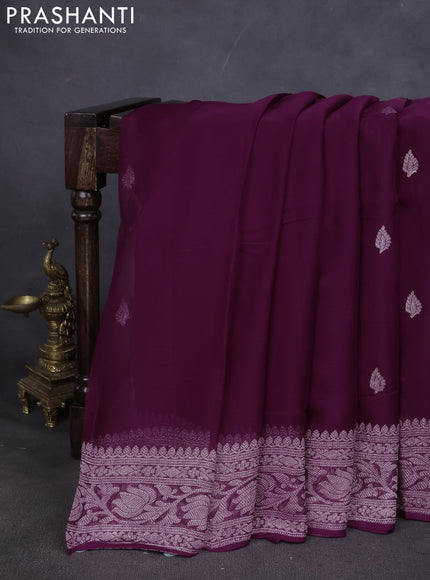 Pure banarasi chiffon saree purple with silver zari woven buttas and silver zari woven border