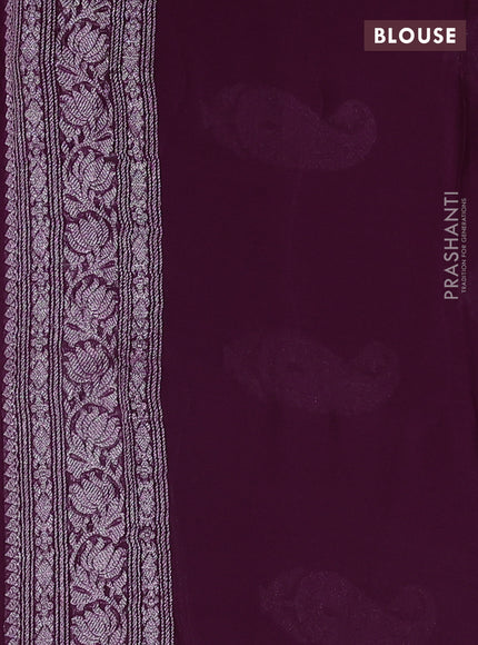 Pure banarasi chiffon saree purple with silver zari woven buttas and silver zari woven border