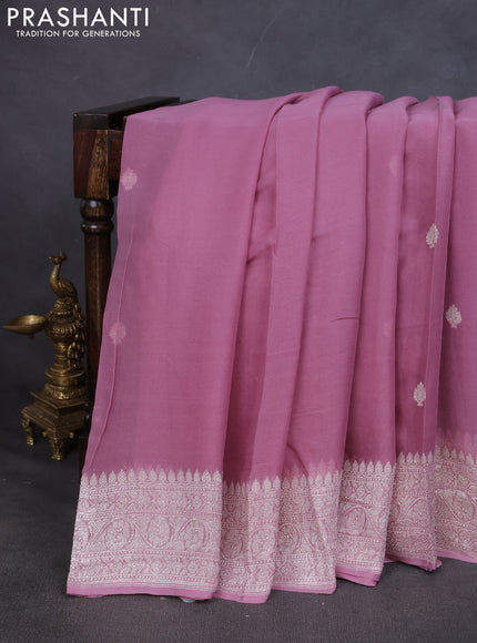 Pure banarasi chiffon saree pastel pink with silver zari woven buttas and silver zari woven border
