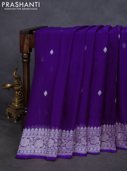 Pure banarasi chiffon saree violet with silver zari woven buttas and silver zari woven border