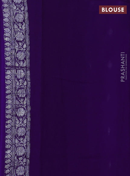 Pure banarasi chiffon saree violet with silver zari woven buttas and silver zari woven border